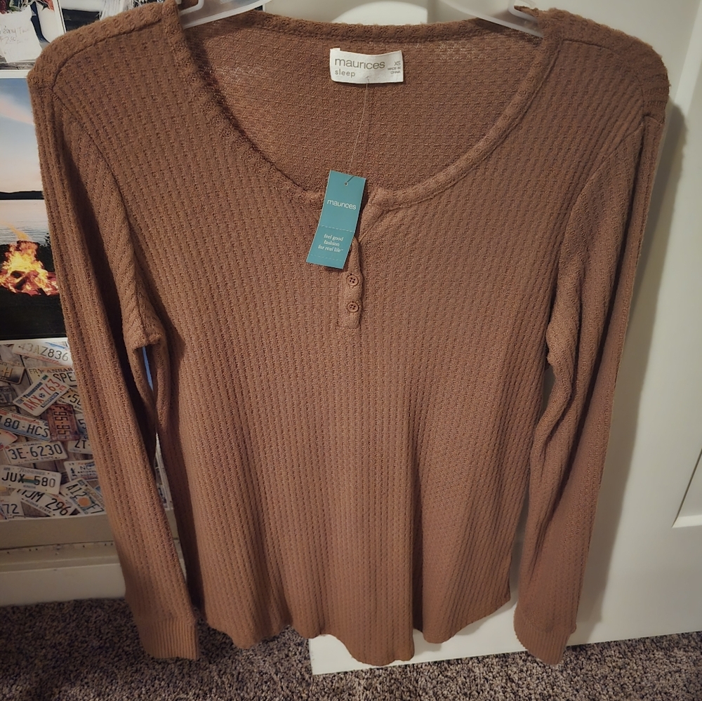 Maurices Chestnut Waffle Knit Long Sleeve Tee